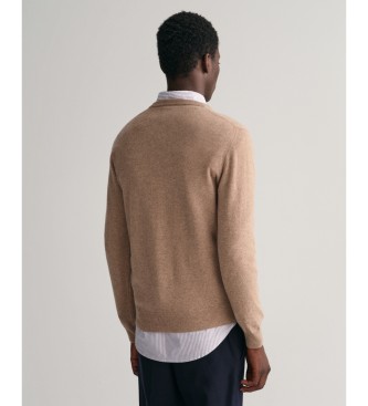 Gant Pull-over  col en V en laine de mouton beige trs fine