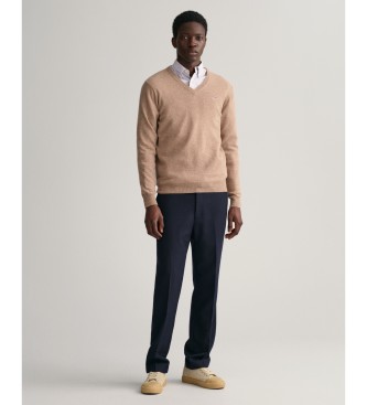 Gant Pull-over  col en V en laine de mouton beige trs fine