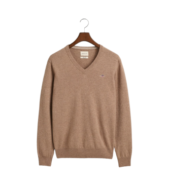 Gant Pull-over  col en V en laine de mouton beige trs fine