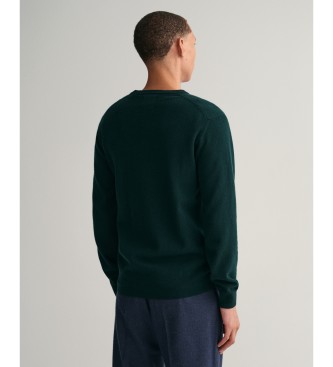 Gant Sweter z dekoltem w szpic z zielonej cienkiej wełny