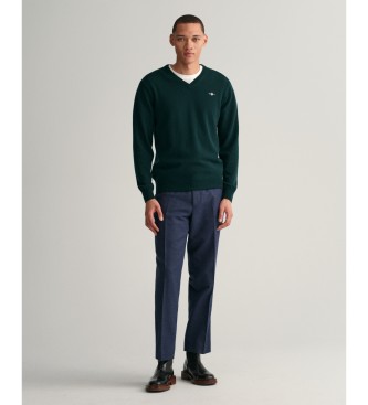 Gant Pullover mit V-Ausschnitt aus feiner grner Wolle