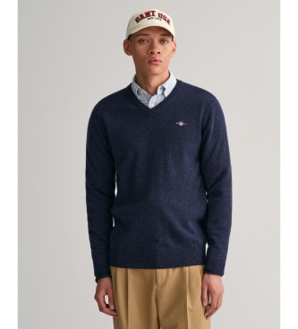 Gant Pull-over  col en V en laine de mouton trs fine de couleur marine