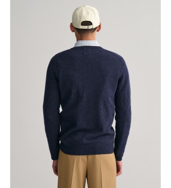 Gant Pull-over  col en V en laine de mouton trs fine de couleur marine