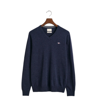 Gant Pull-over  col en V en laine de mouton trs fine de couleur marine