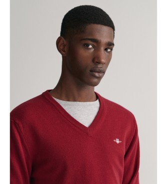 Gant Sweter V-neck z cienkiej wełny w kolorze bordowym