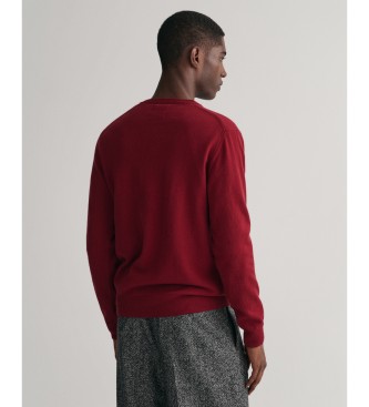 Gant Sweter V-neck z cienkiej wełny w kolorze bordowym