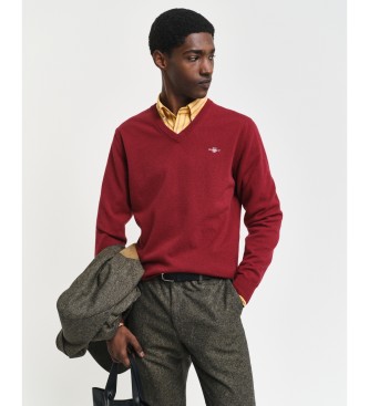 Gant V-neck jumper in very fine burgundy sheep's wool