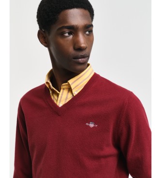 Gant V-neck jumper in very fine burgundy sheep's wool