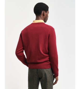 Gant Pull-over  col en V en laine de mouton trs fine de couleur bordeaux