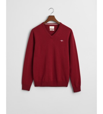 Gant Pull-over  col en V en laine de mouton trs fine de couleur bordeaux