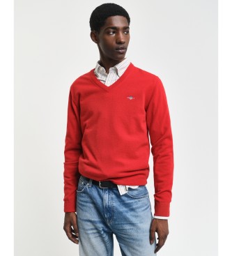 Gant V-neck jumper in very fine sheep's wool red