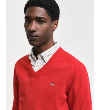 Gant V-neck jumper in very fine sheep's wool red