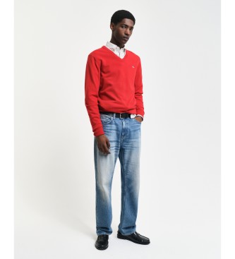 Gant V-neck jumper in very fine sheep's wool red