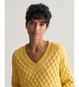 Gant Gele gebreide trui met textuur en V-hals