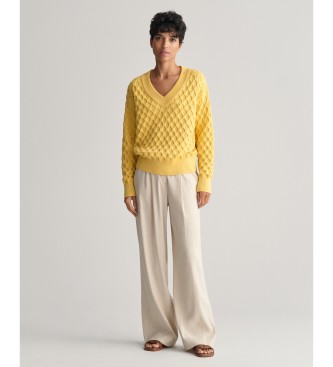 Gant Yellow textured knitted V-neck jumper