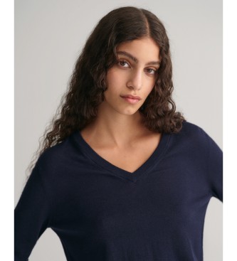 Gant V-neck pullover in navy fine knit