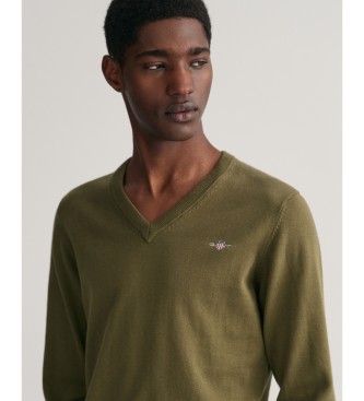 Gant V-neck jumper in classic green cotton