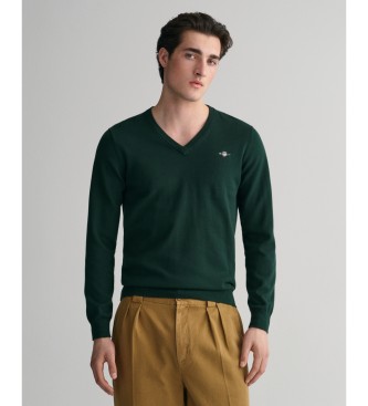 Gant Classic Green V-ringad bomullspullover med V-ringad hals