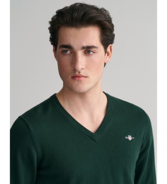 Gant Classic Green Cotton V-neck V-neck Pullover