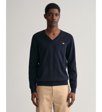 Gant Pullover mit V-Ausschnitt aus klassischer navyfarbener Baumwolle