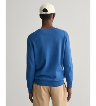 Gant Pullover mit V-Ausschnitt aus klassisch blauer Baumwolle