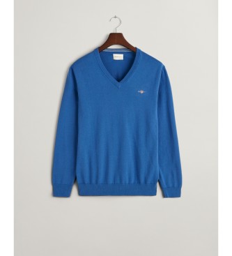 Gant V-neck jumper in classic blue cotton
