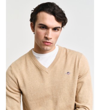 Gant Klassisk V-hals-pullover i beige bomuld