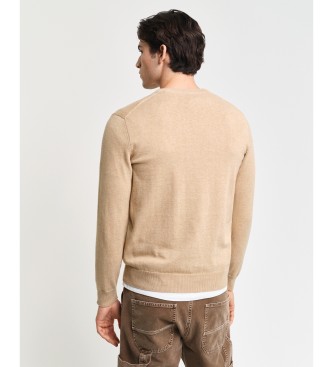 Gant Klassieke beige katoenen pullover met V-hals