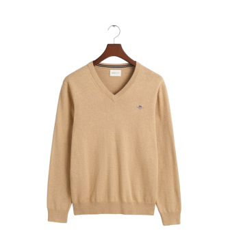 Gant Klassieke beige katoenen pullover met V-hals