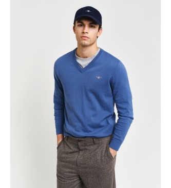 Gant Pullover mit V-Ausschnitt aus klassisch blauer Baumwolle