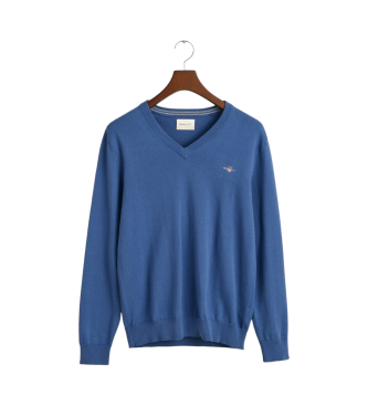 Gant Pullover mit V-Ausschnitt aus klassisch blauer Baumwolle