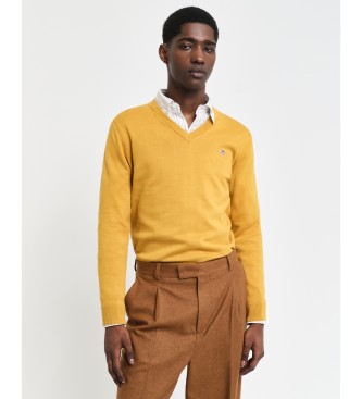 Gant Pull classique en coton jaune  col en V