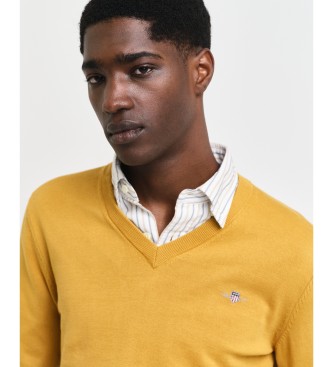 Gant Pull classique en coton jaune  col en V