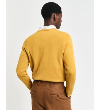 Gant Pull classique en coton jaune  col en V