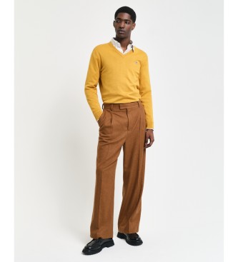 Gant Pull classique en coton jaune  col en V