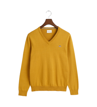 Gant Pull classique en coton jaune  col en V