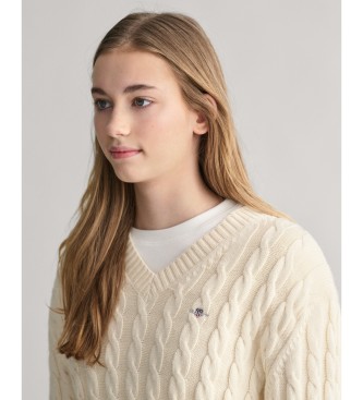 Gant Shield Teens white V-neck V-neck jumper with eights knitted fabric