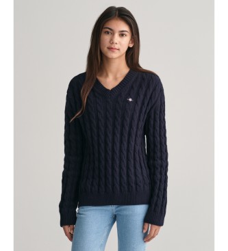 Gant Shield Teens pull-over en tricot  col en V et huit, bleu marine