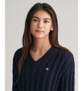 Gant Shield Teens pull-over en tricot  col en V et huit, bleu marine