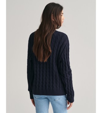 Gant Shield Teens navy V-neck V-neck and eights knitted jumper