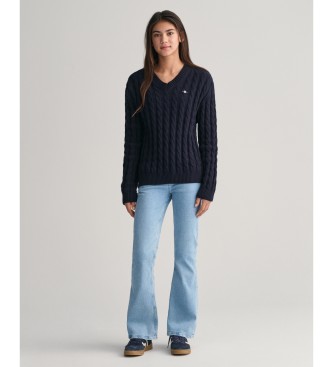 Gant Shield Teens pull-over en tricot  col en V et huit, bleu marine