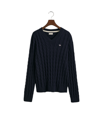 Gant Shield Teens pull-over en tricot  col en V et huit, bleu marine