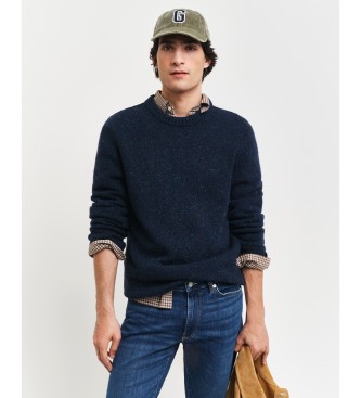 Gant Rund hals Pullover med marinebl uld Nepps