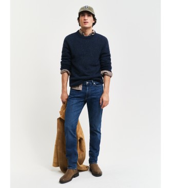 Gant Round Neck Pullover With Navy Wool Nepps