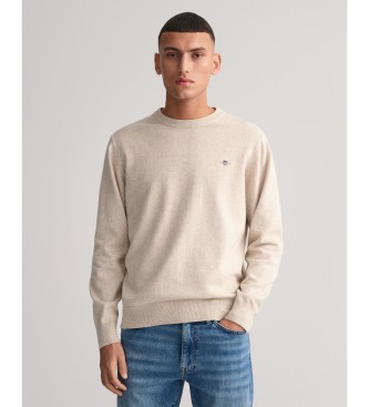 Gant Klasičen bombažni pulover z vratom iz bombaža v bež barvi
