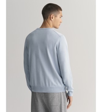 Gant Klasyczny niebieski bawełniany sweter z okrągłym dekoltem