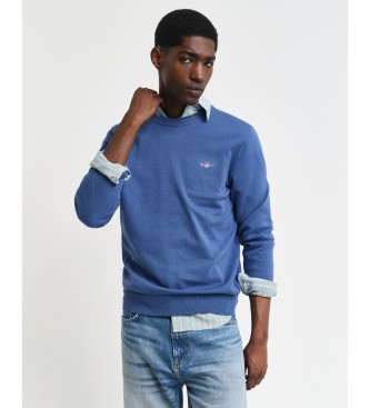 Gant Pull classique en coton bleu  col ras du cou