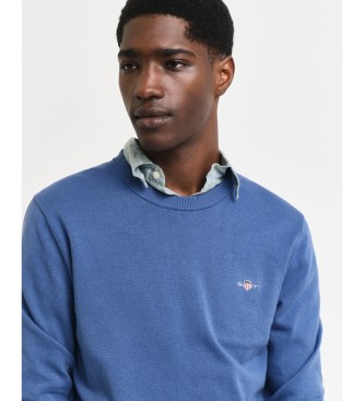 Gant Pull classique en coton bleu  col ras du cou