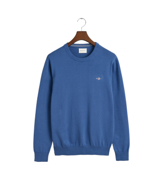 Gant Pull classique en coton bleu  col ras du cou