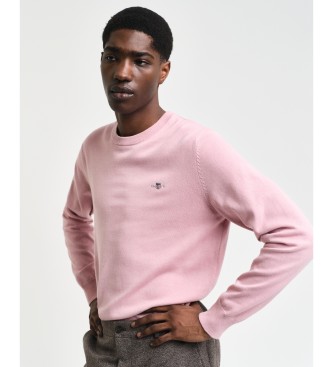 Gant Klassischer rosa Baumwollpullover mit Rundhalsausschnitt